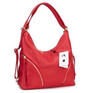Geanta dama tip rucsac din piele naturala DiAmanti Faustina Rosie